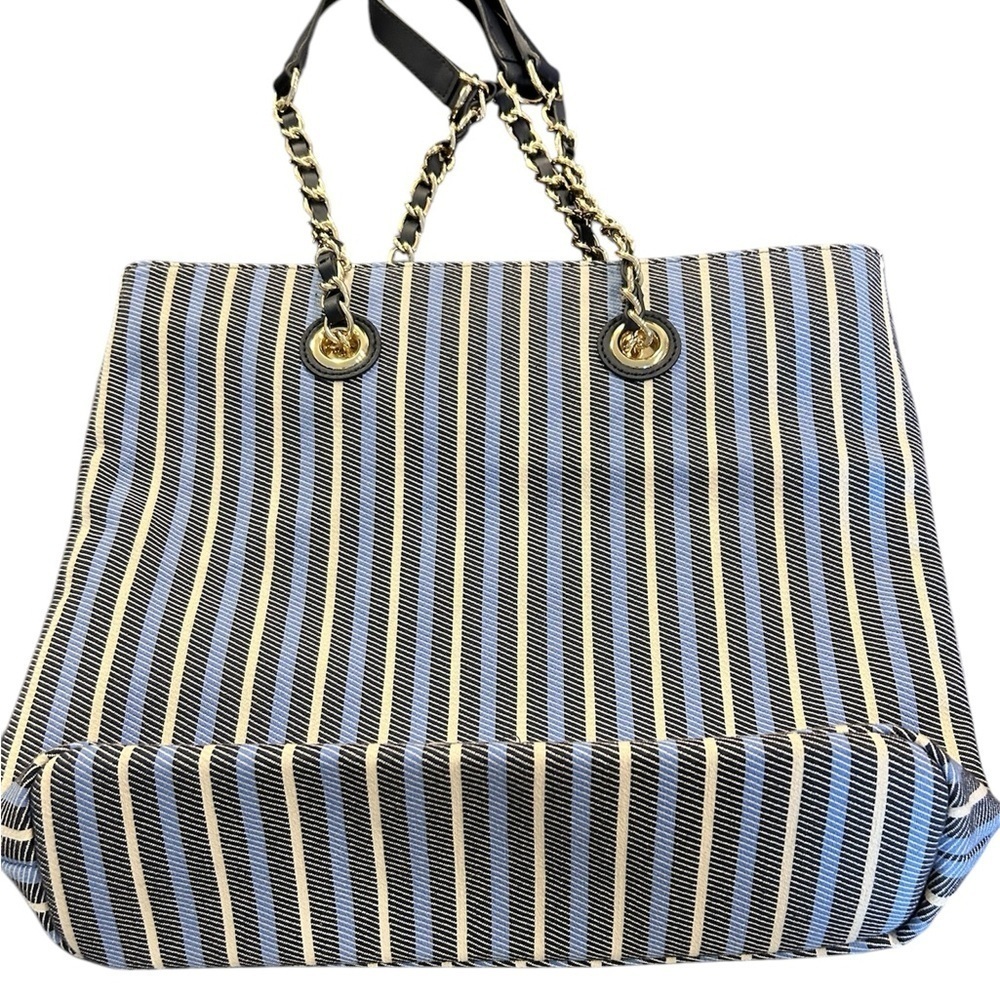 Talbots blue striped medium canvas tote - Picture 2 of 5